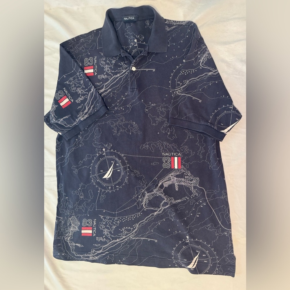 Nautica Men's Map Navy Polo Shirt Large